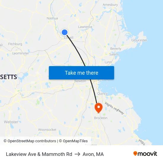 Lakeview Ave & Mammoth Rd to Avon, MA map