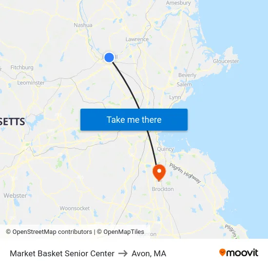 Market Basket Senior Center to Avon, MA map