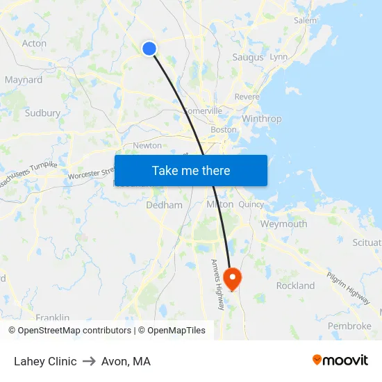 Lahey Clinic to Avon, MA map