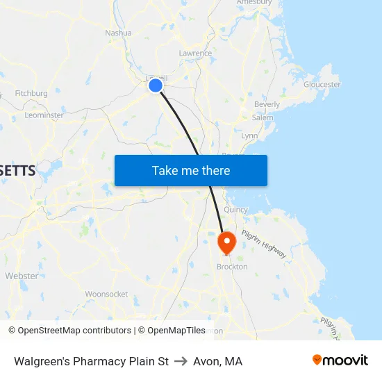 Walgreen's Pharmacy Plain St to Avon, MA map