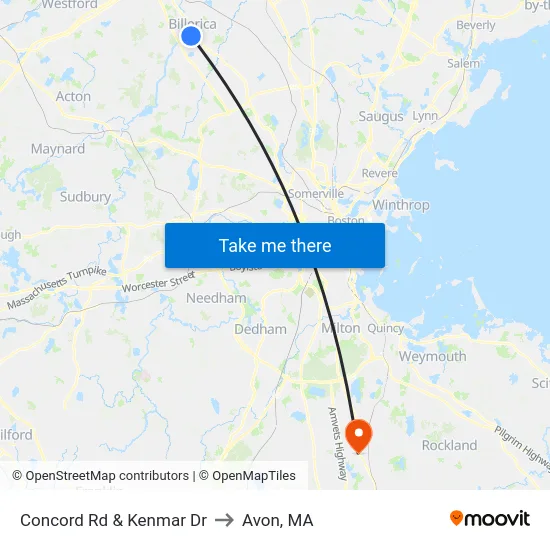Concord Rd & Kenmar Dr to Avon, MA map