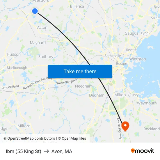 Ibm (55 King St) to Avon, MA map