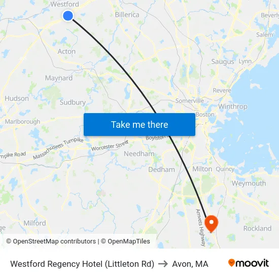 Westford Regency Hotel (Littleton Rd) to Avon, MA map