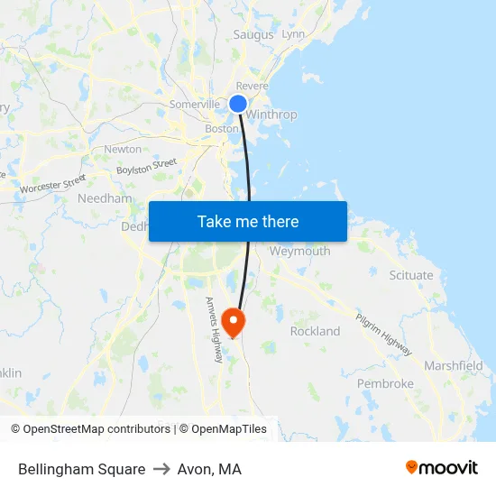 Bellingham Square to Avon, MA map