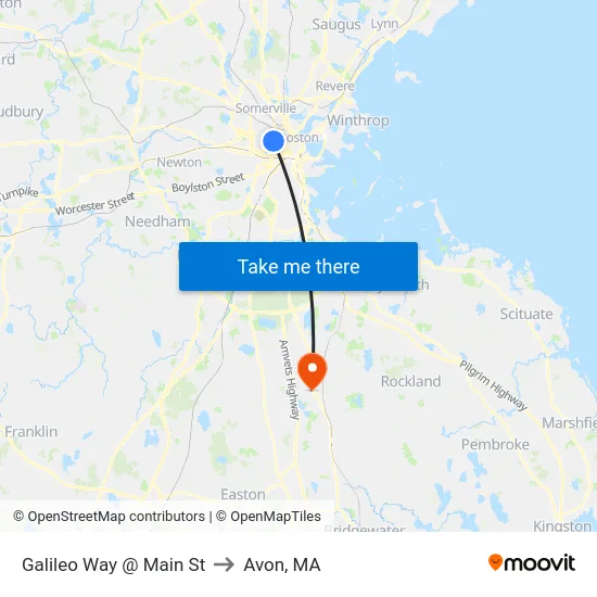 Galileo Way @ Main St to Avon, MA map