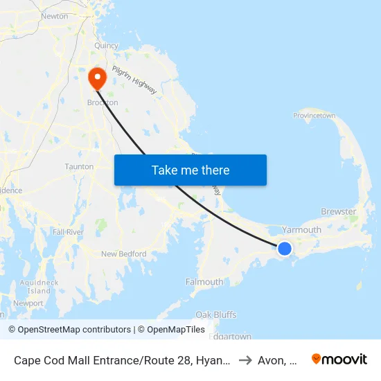 Cape Cod Mall Entrance/Route 28, Hyannis to Avon, MA map