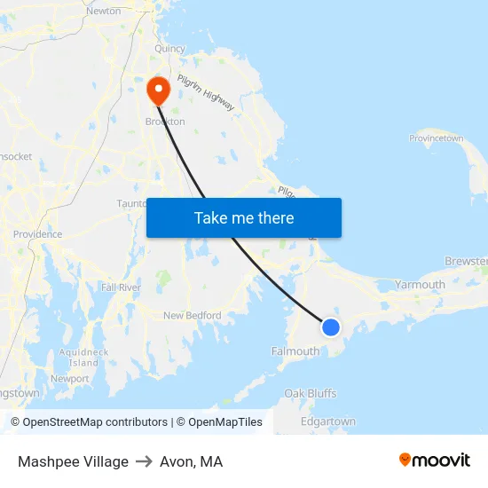Mashpee Village to Avon, MA map