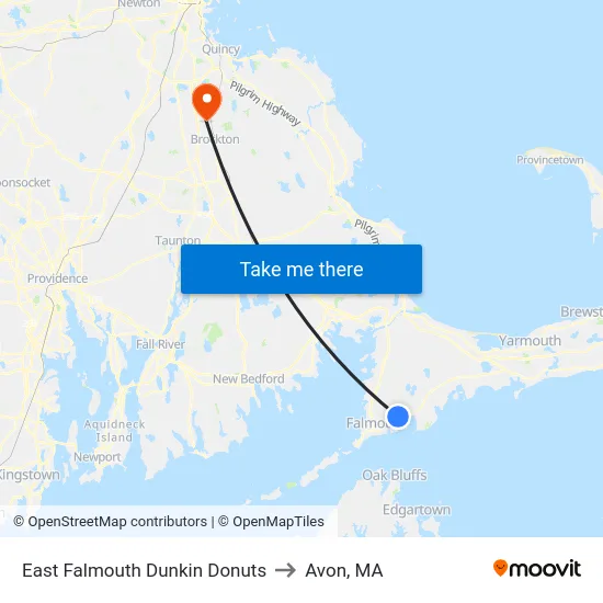East Falmouth Dunkin Donuts to Avon, MA map