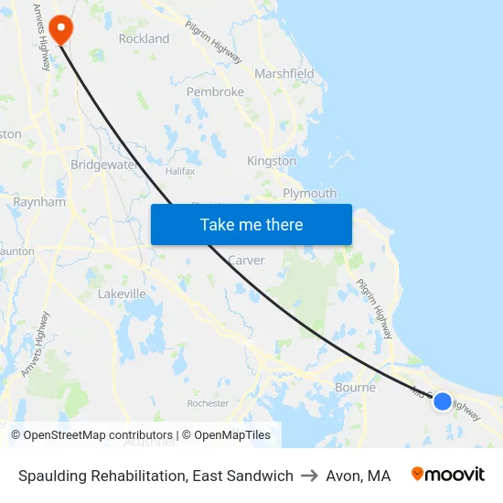 Spaulding Rehabilitation, East Sandwich to Avon, MA map