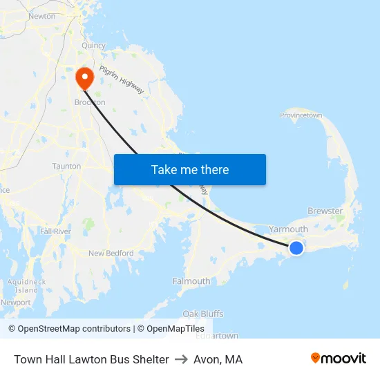 Town Hall Lawton Bus Shelter to Avon, MA map