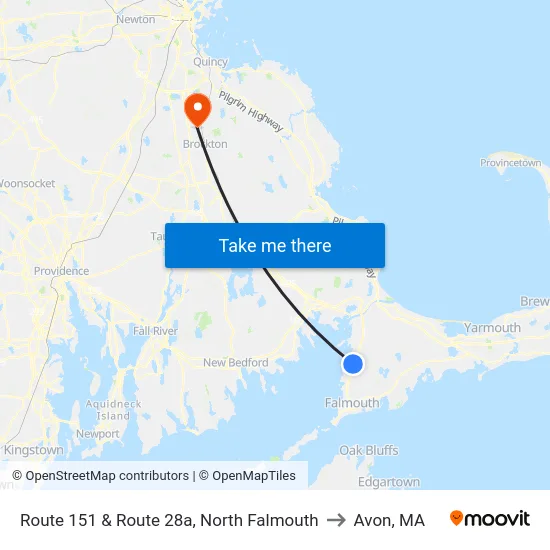 Route 151 & Route 28a, North Falmouth to Avon, MA map