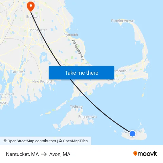 Nantucket, MA to Avon, MA map