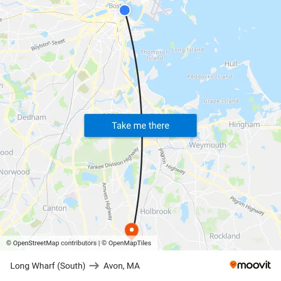 Long Wharf (South) to Avon, MA map