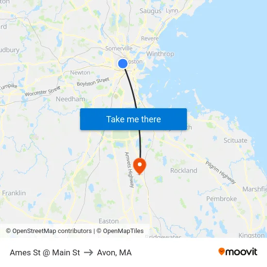 Ames St @ Main St to Avon, MA map