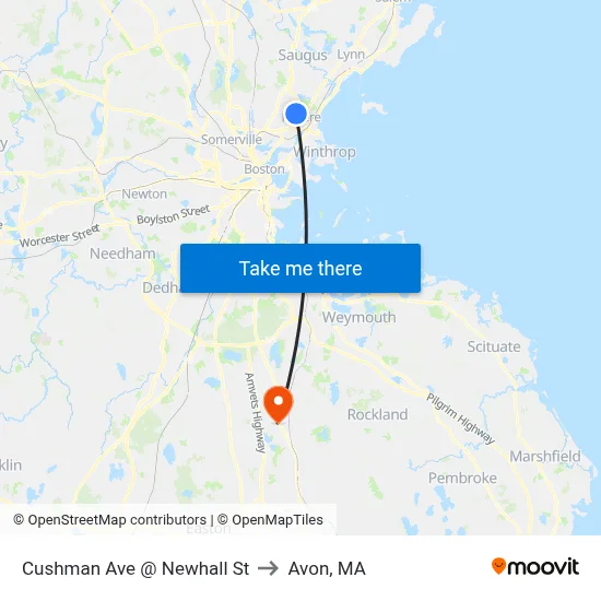 Cushman Ave @ Newhall St to Avon, MA map