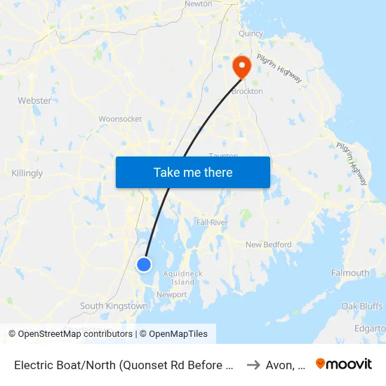 Electric Boat/North (Quonset Rd Before Dillabur) to Avon, MA map