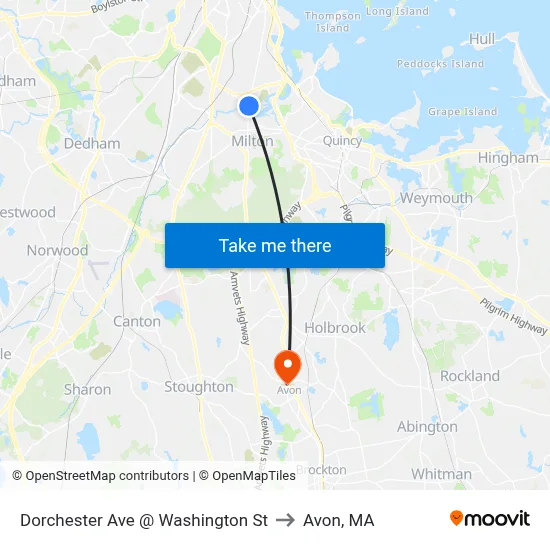 Dorchester Ave @ Washington St to Avon, MA map