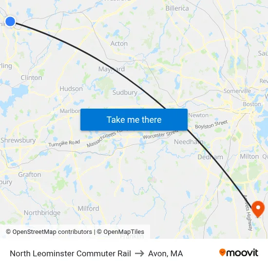 North Leominster Commuter Rail to Avon, MA map