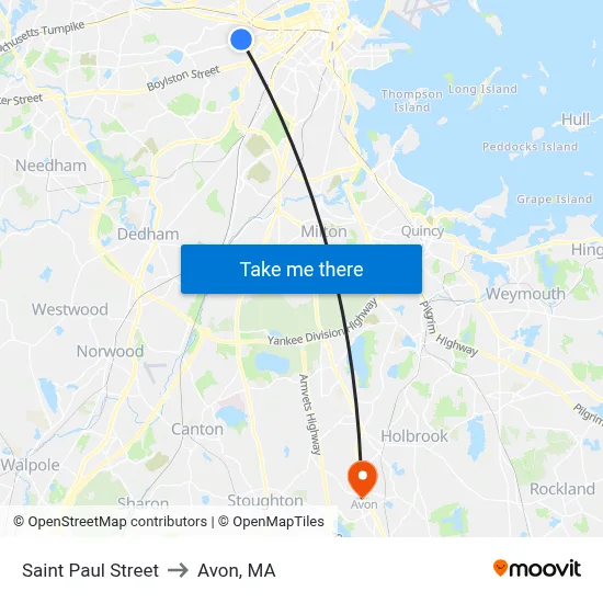 Saint Paul Street to Avon, MA map