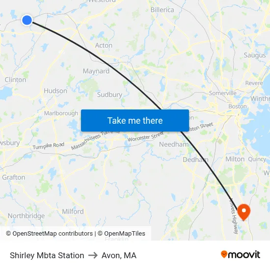 Shirley Mbta Station to Avon, MA map