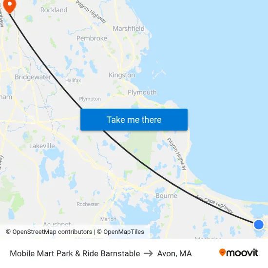 Mobile Mart Park & Ride Barnstable to Avon, MA map