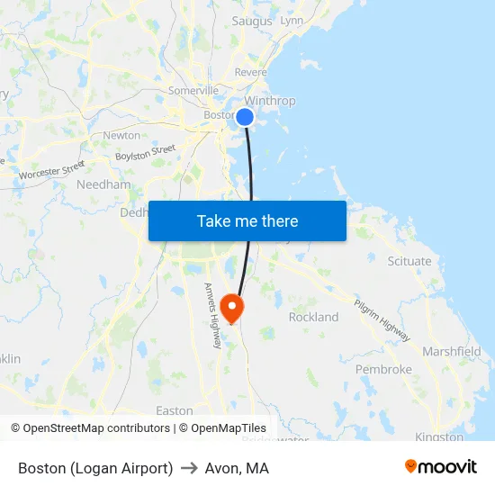 Boston (Logan Airport) to Avon, MA map