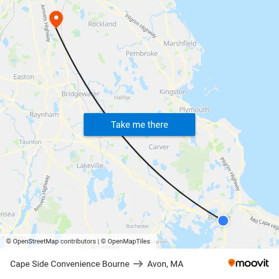 Cape Side Convenience Bourne to Avon, MA map
