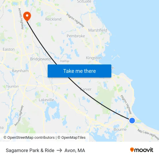 Sagamore Park & Ride to Avon, MA map