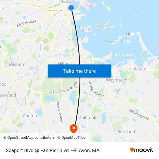 Seaport Blvd @ Fan Pier Blvd to Avon, MA map