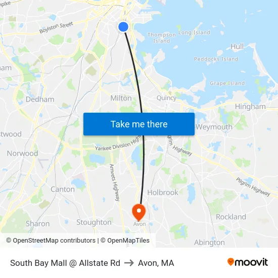 South Bay Mall @ Allstate Rd to Avon, MA map
