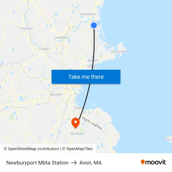 Newburyport Mbta Station to Avon, MA map