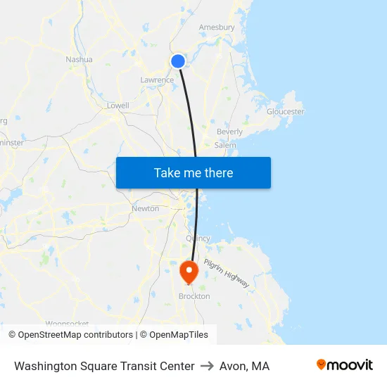 Washington Square Transit Center to Avon, MA map