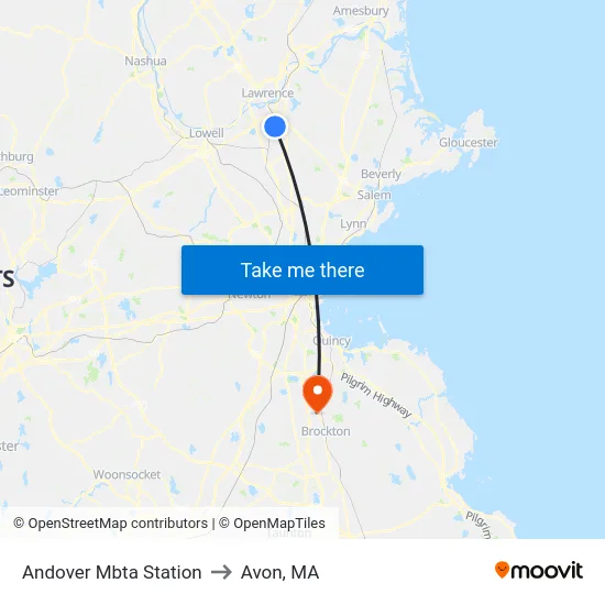 Andover Mbta Station to Avon, MA map
