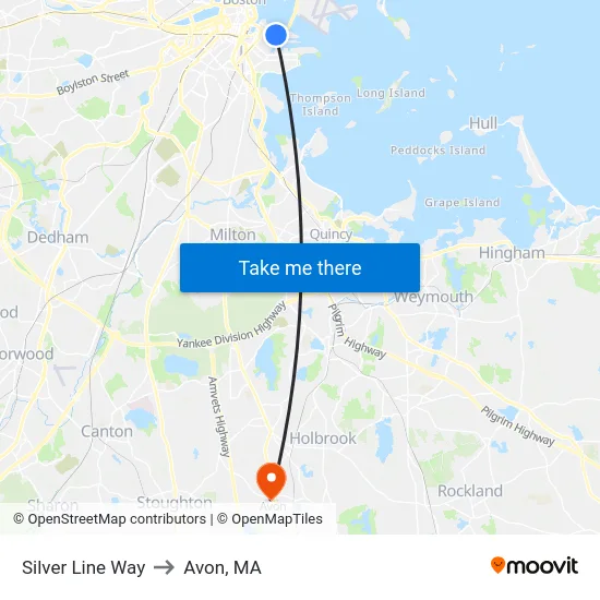Silver Line Way to Avon, MA map