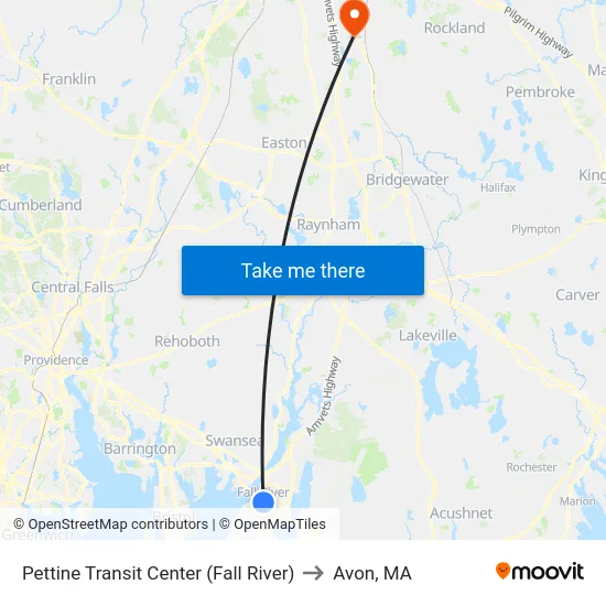 Pettine Transit Center (Fall River) to Avon, MA map