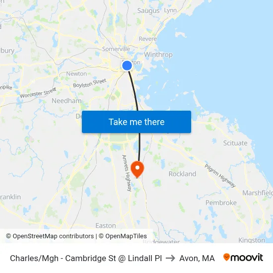 Charles/Mgh - Cambridge St @ Lindall Pl to Avon, MA map