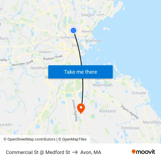 Commercial St @ Medford St to Avon, MA map
