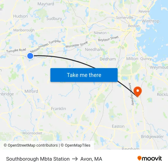 Southborough Mbta Station to Avon, MA map