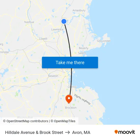 Hilldale Avenue & Brook Street to Avon, MA map