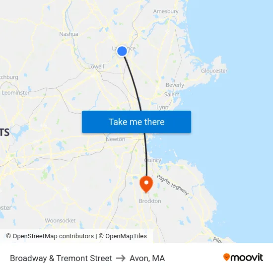 Broadway & Tremont Street to Avon, MA map