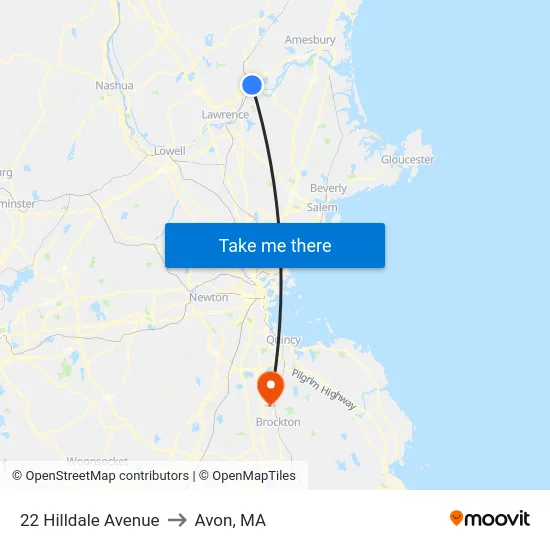 22 Hilldale Avenue to Avon, MA map