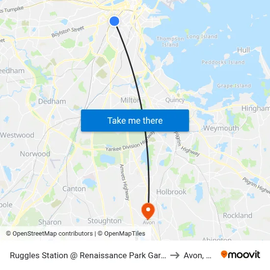 Ruggles Station @ Renaissance Park Garage to Avon, MA map