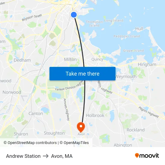 Andrew Station to Avon, MA map