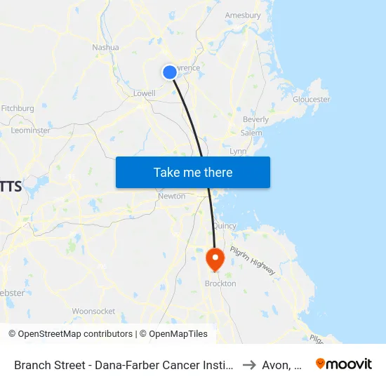 Branch Street - Dana-Farber Cancer Institute to Avon, MA map