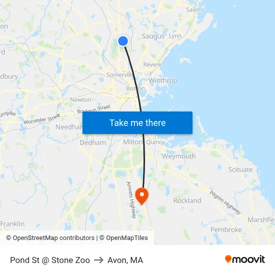 Pond St @ Stone Zoo to Avon, MA map