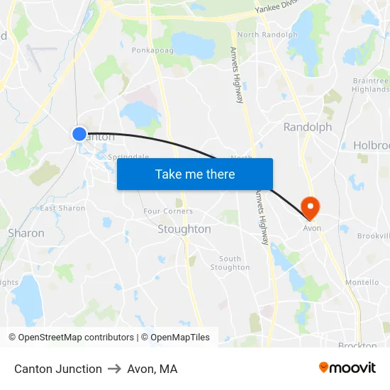 Canton Junction to Avon, MA map