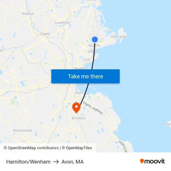 Hamilton/Wenham to Avon, MA map