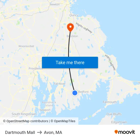 Dartmouth Mall to Avon, MA map