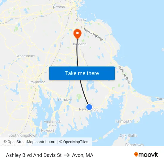 Ashley Blvd And Davis St to Avon, MA map