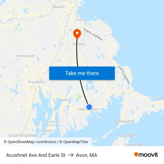 Acushnet Ave And Earle St to Avon, MA map
